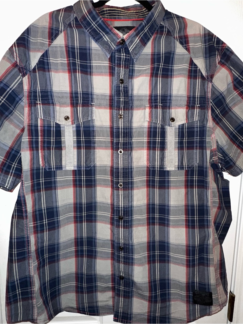Men's Harley Davidson Blue Plaid Short-Sleeve Button-Down Shirt With Patches
